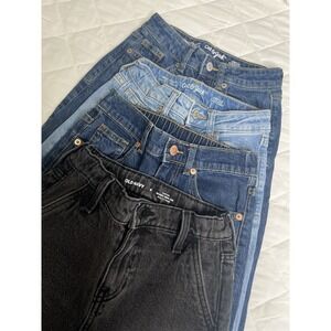 Lot Of 4 Cat & Jack Old Navy Jeans Girls 8 Mid High Rise Blue Skinny Black Baggy